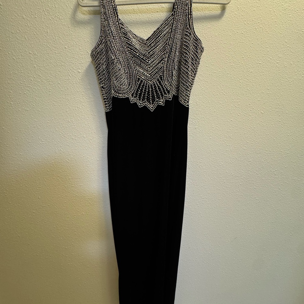 Elegant Black and Silver Velvet Beaded Dress